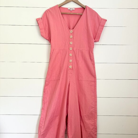 Madewell cotton pink jumpsuit with button front - Picture 1 of 6